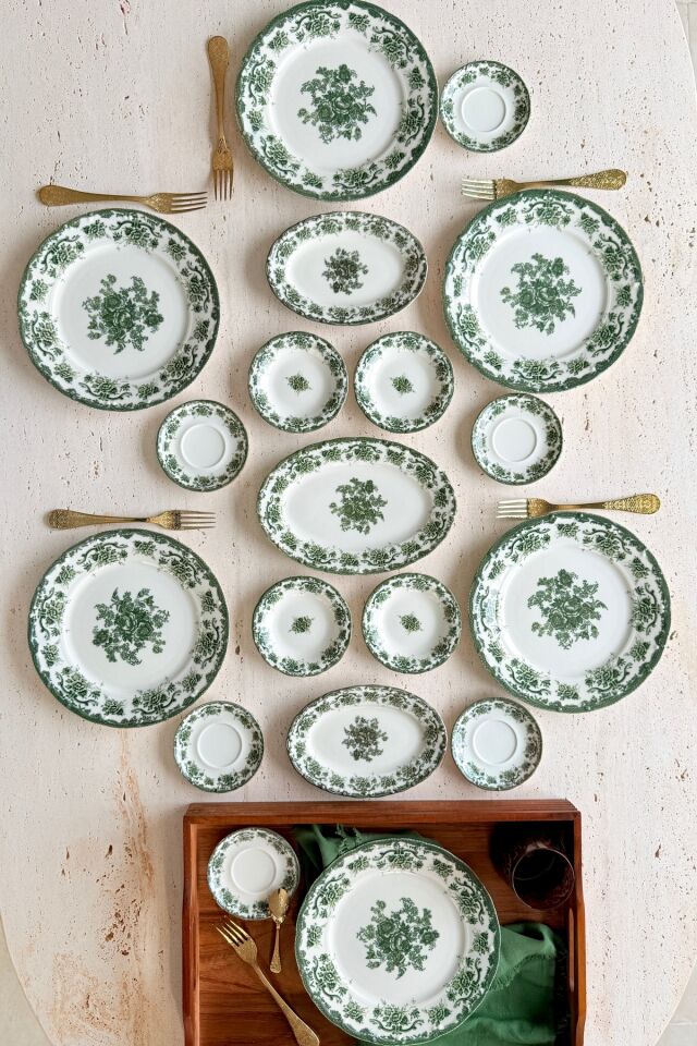 Antique green 19 Parça 6 Kişilik Porselen Kahvaltı Takımı