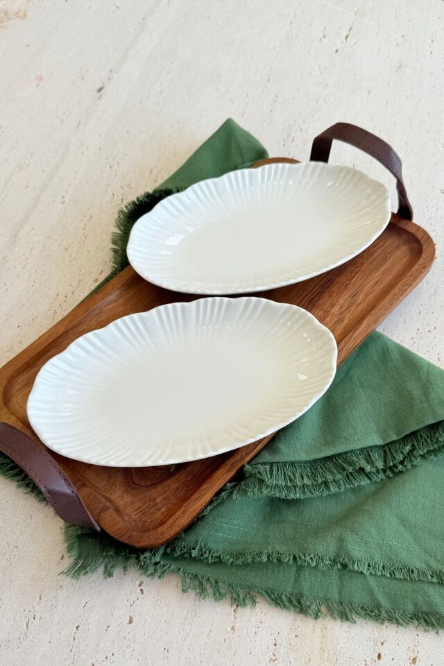 Aura Krem 2li 20 Cm Premium Porselen Küçük Boy Kayık Kahvaltılık Mezelik Sunum Servis Seti