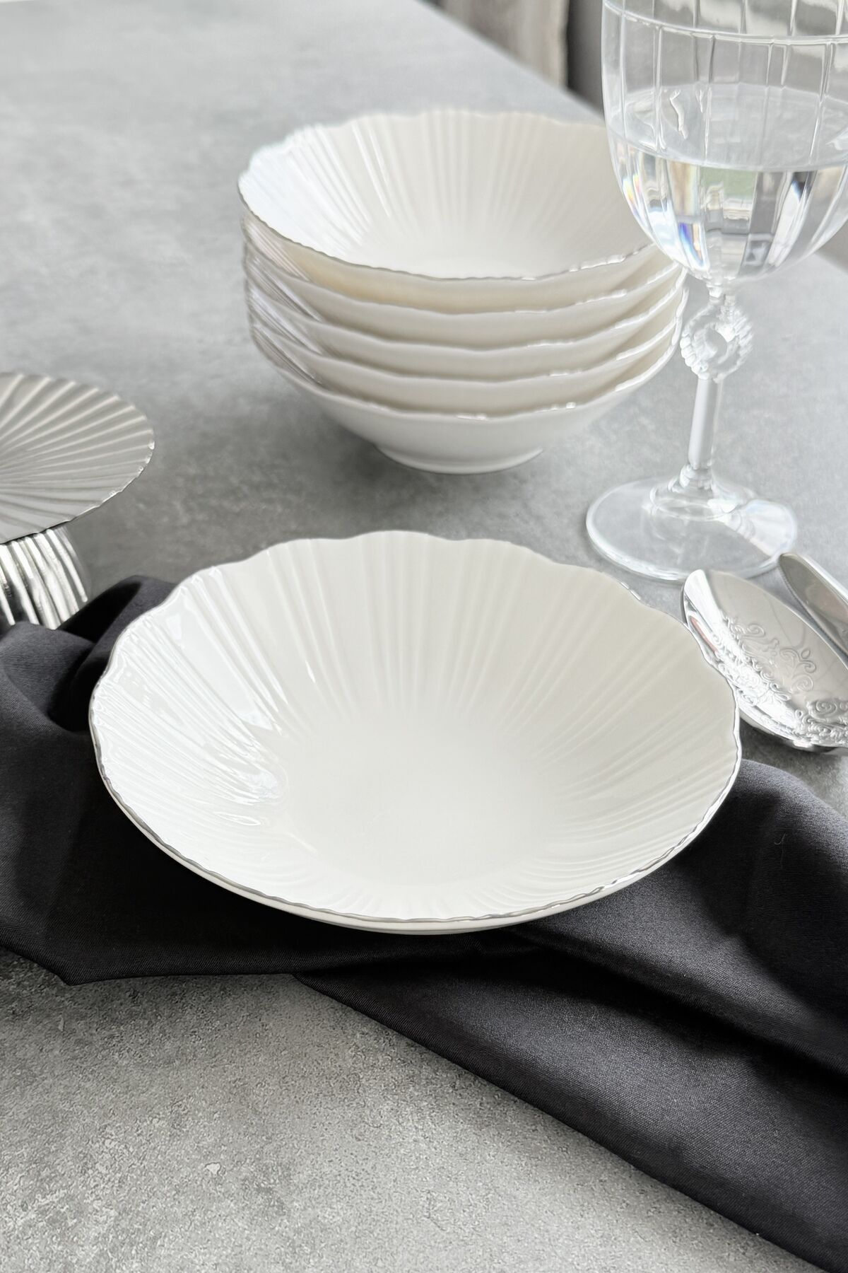 Aura Gümüş 6 kişilik 16 cm Premium Porselen Çorba Kasesi Seti Takımı