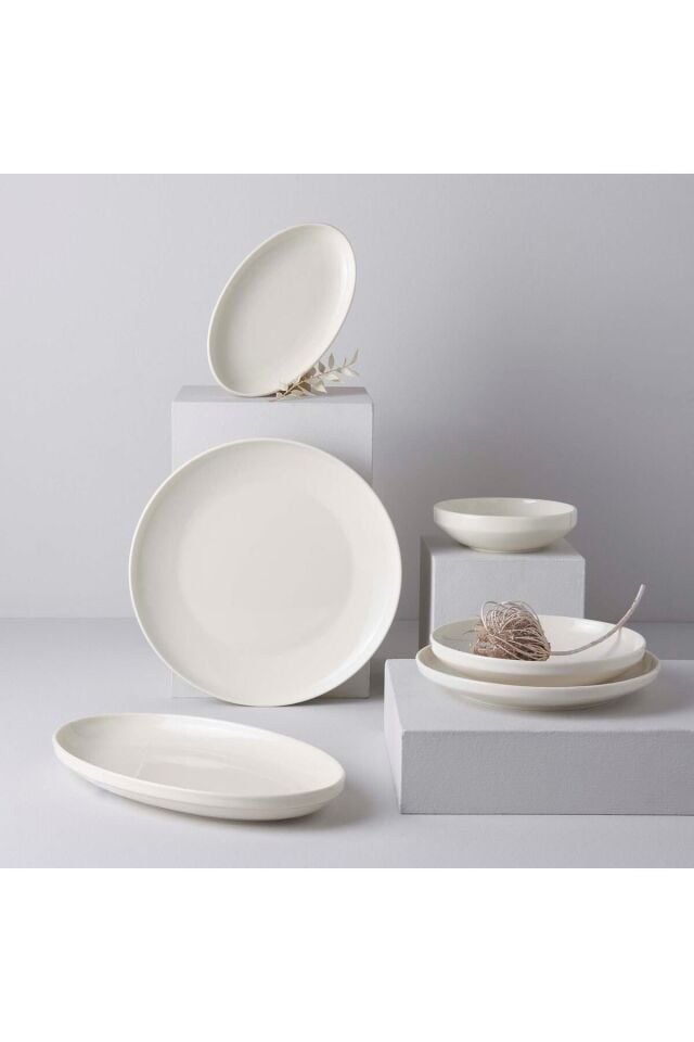 Kütahya Modern Krem 6'lı 6 Kişilik Çukur Yemek Tabağı Takımı