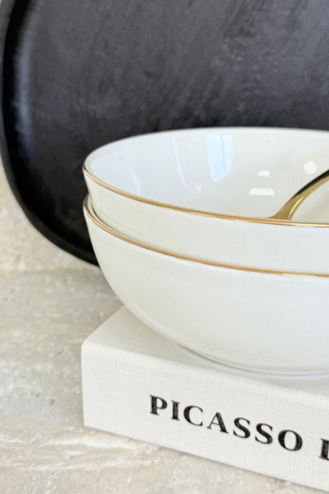 Modern Gold 19 Cm 2'li Derin Premium Porselen Salata Kasesi Sunum Seti