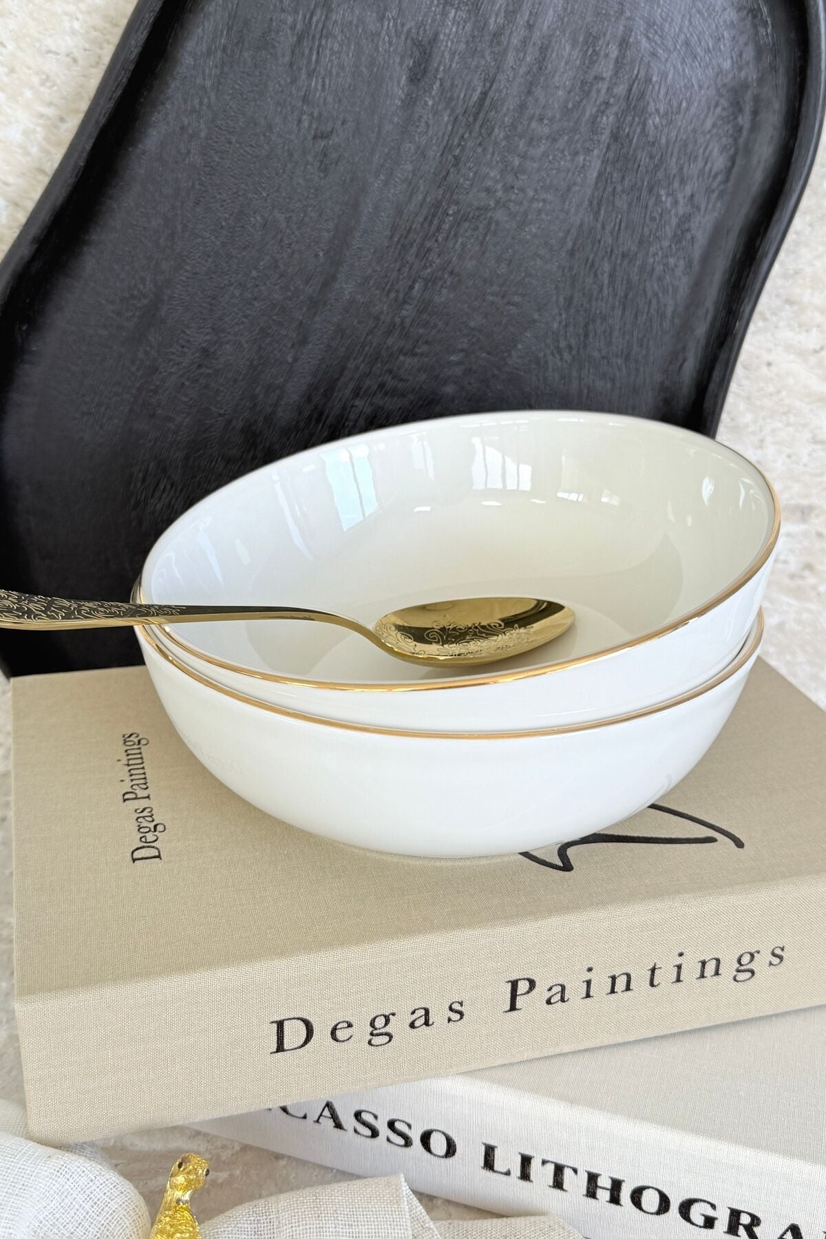 Modern Gold 19 Cm 2'li Derin Premium Porselen Salata Kasesi Sunum Seti