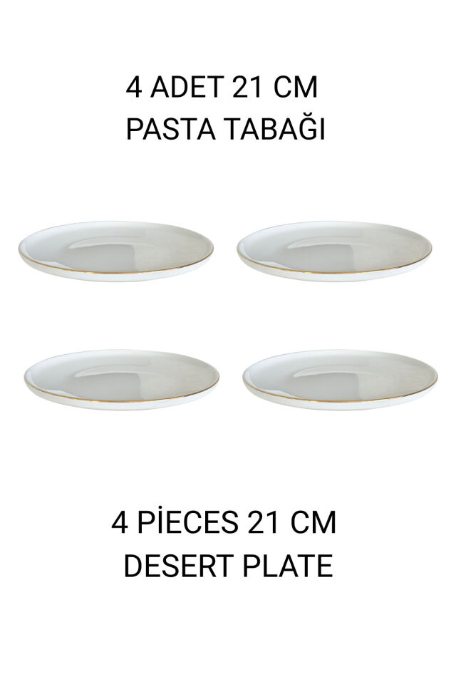 Modern Gold Krem 4 Kişilik 21 Cm Premium Porselen Pasta Tabağı Sunum Seti
