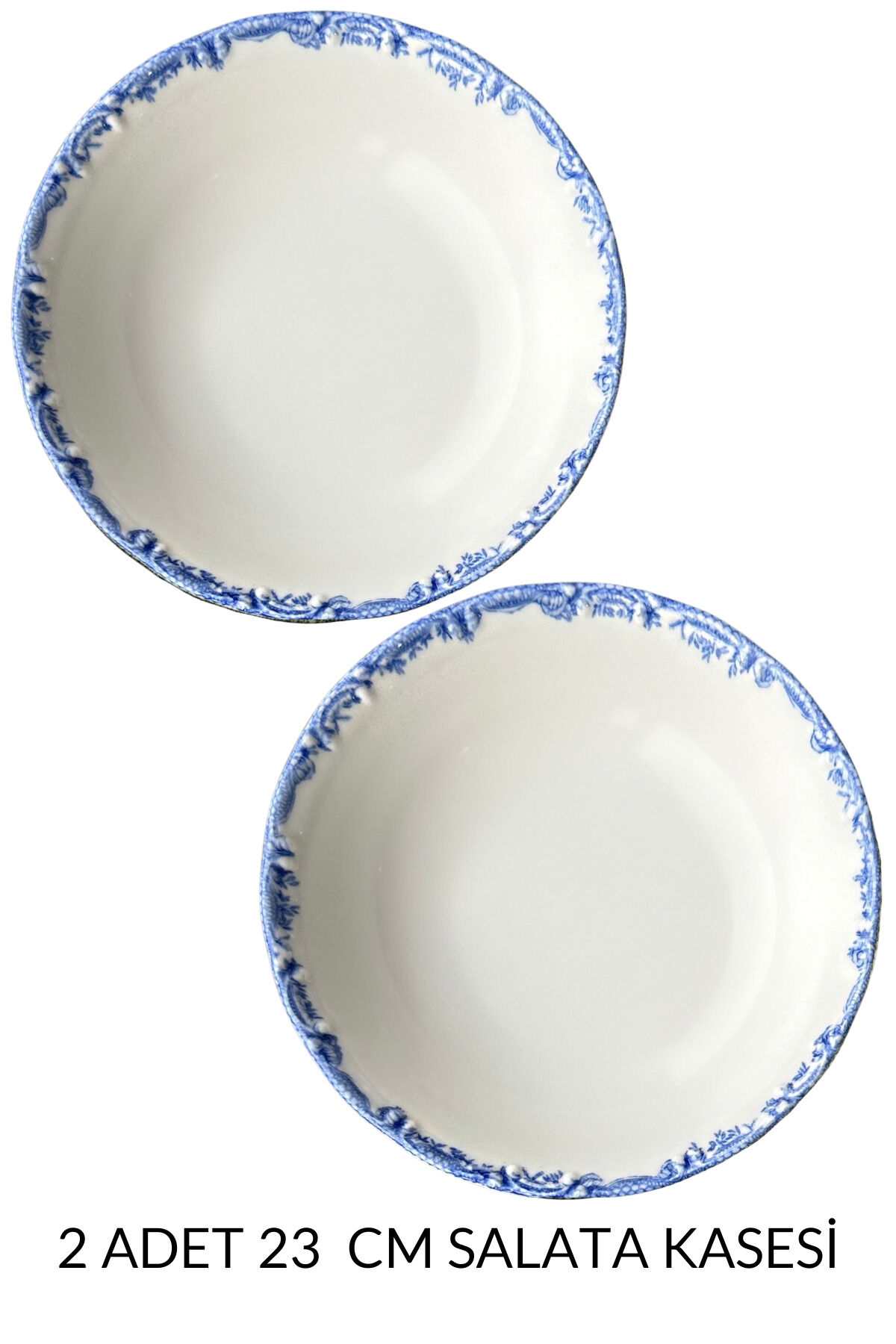 Antique Baby Blue 2li 23 Cm Premium Porselen Büyük Boy Salata Kasesi Sunum Servis Seti Mavi Çiçekli