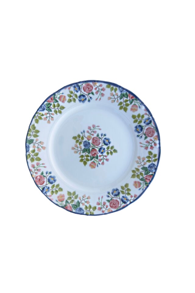 Rosalinda 6 kişilik 19 cm Özel Tasarım Premium Porselen Pasta Tabağı Takımı Pembe Çiçekli