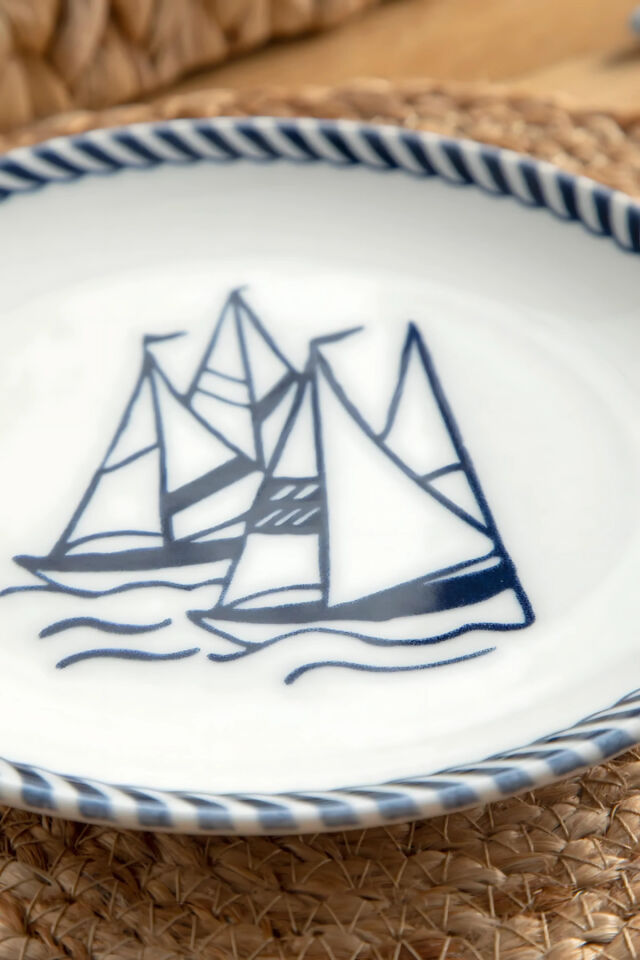 Sail Premium Porselen 19 cm Lacivert Marin Desenli Pasta Tabağı TEKLİ