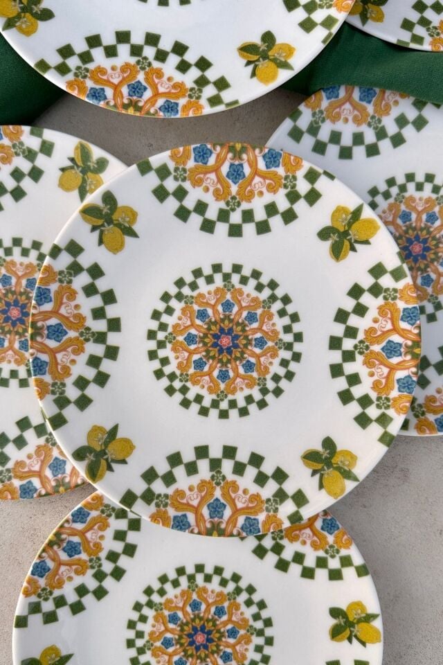 Capri 6 Adet Limon Desenli Porselen Pasta Tabağı