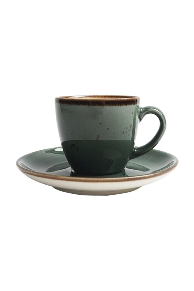 Tulu Porselen Luna Antrasit Yeşil 6 Kişilik Kahve Fincan Takımı