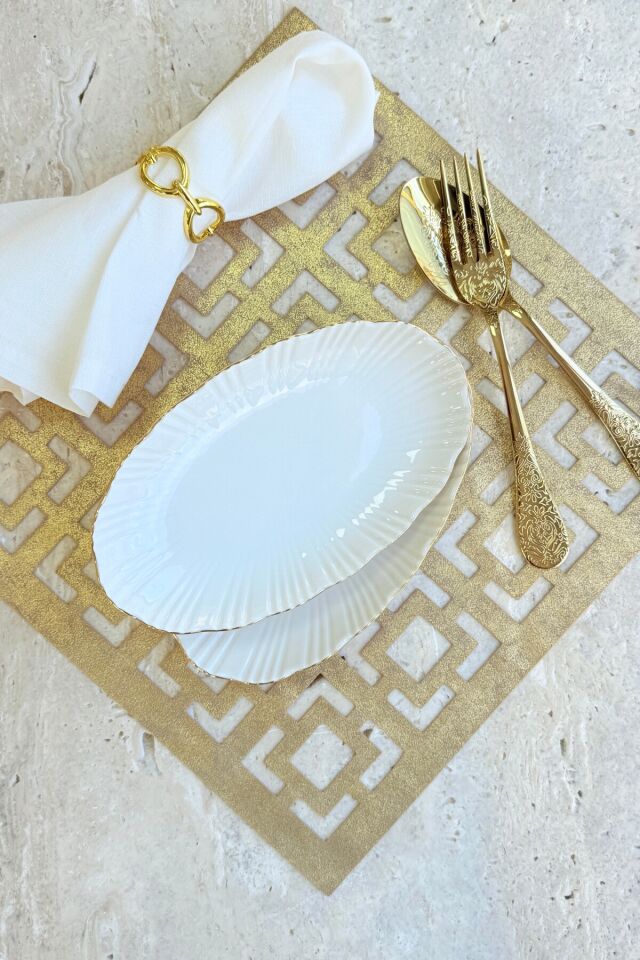 Aura Gold 2li 20 Cm Premium Porselen Küçük Boy Kayık Kahvaltılık Mezelik Sunum Servis Seti Gold