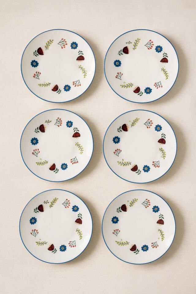 Katy Kit Blue 25 cm 6 kişilik servis, kahvaltı, ikram tabağı premium porselen Lacivert