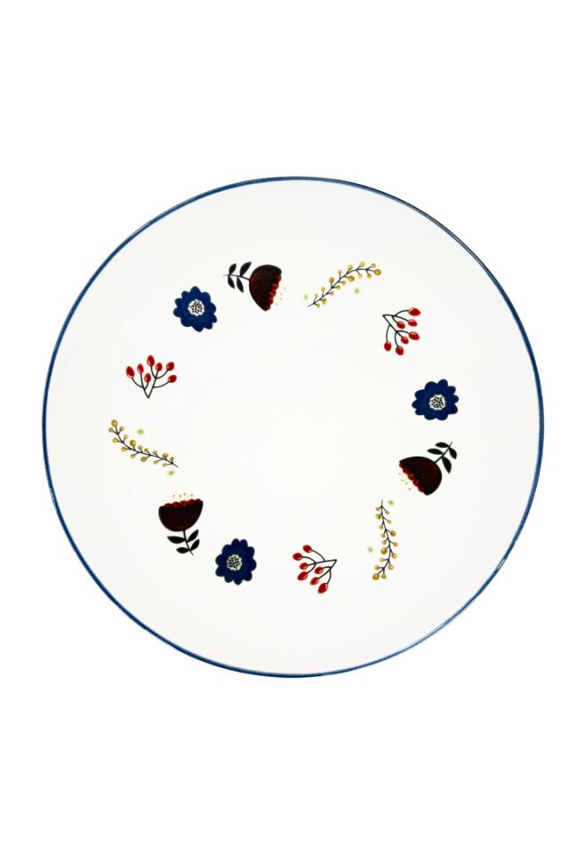 Katy Kit Blue 25 cm 6 kişilik servis, kahvaltı, ikram tabağı premium porselen Lacivert
