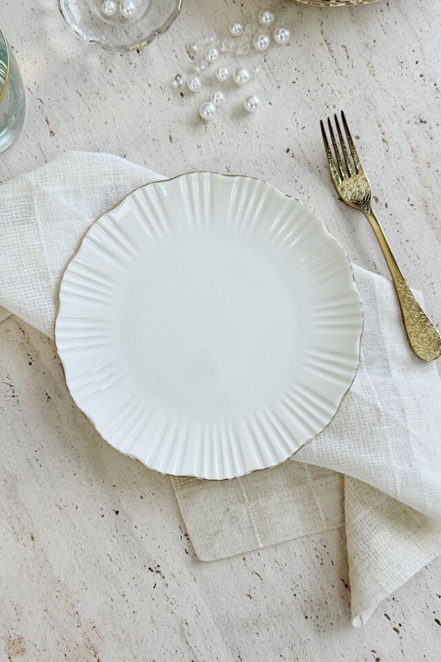 Aura Gold 6 kişilik 21 cm Premium Porselen Pasta Tabağı Takımı Gold