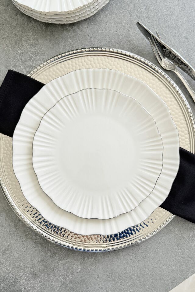 Aura Gold 6 kişilik 21 cm Premium Porselen Pasta Tabağı Takımı Gümüş