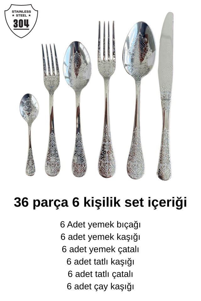 Antique 6 Kişilik 36 Parça 18/10 Paslanmaz Çelik Çatal Kaşık Bıçak Takımı (Gold) GÜMÜŞ