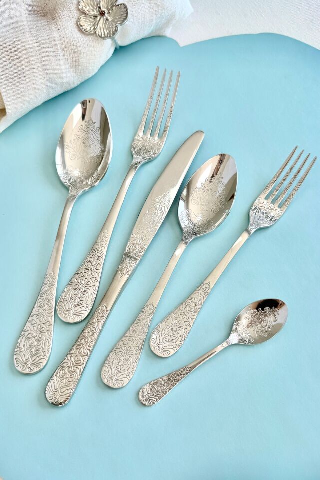 Antique 6 Kişilik 36 Parça 18/10 Paslanmaz Çelik Çatal Kaşık Bıçak Takımı (Gold) GÜMÜŞ