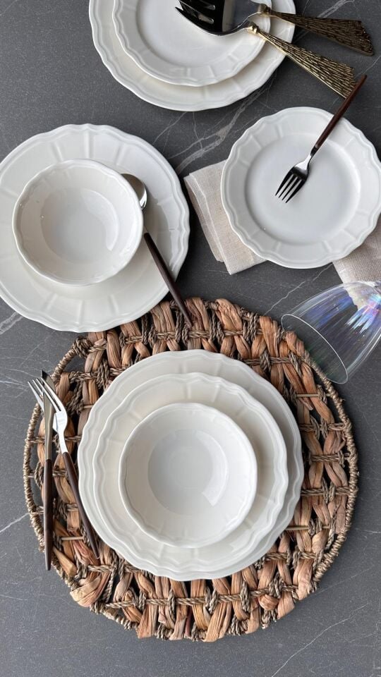 Perla Krem Premium Porselen 12 Kişilik 52 Parça Yemek Takımı