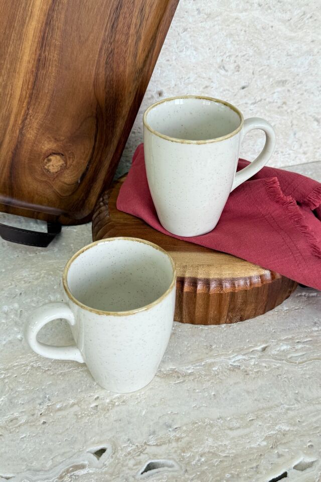Moderna 2 Adet Büyük Boy Kupa Mug Bardak Tarçın Beneklği Krem Krem