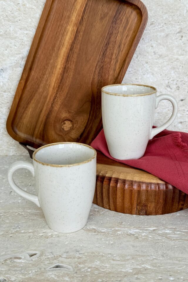 Moderna 2 Adet Büyük Boy Kupa Mug Bardak Tarçın Beneklği Krem Krem