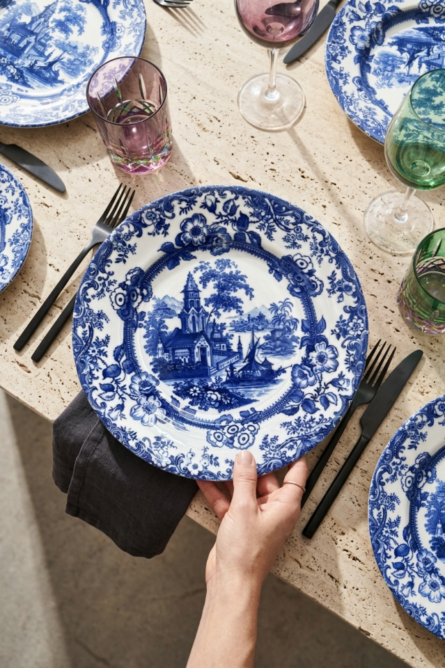 Old Town Blue 6 kişilik 25 cm Mavi Çiçek Desenli Porselen Servis Tabağı