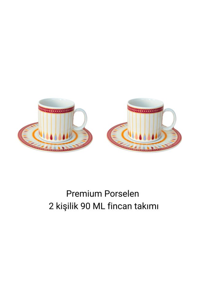 Blue Eye Premium Porselen 4 Parça 2 Kişilik Kahve Fincan Takımı 90 ml Gold Nazar Göz Özel Tasarım Bordo