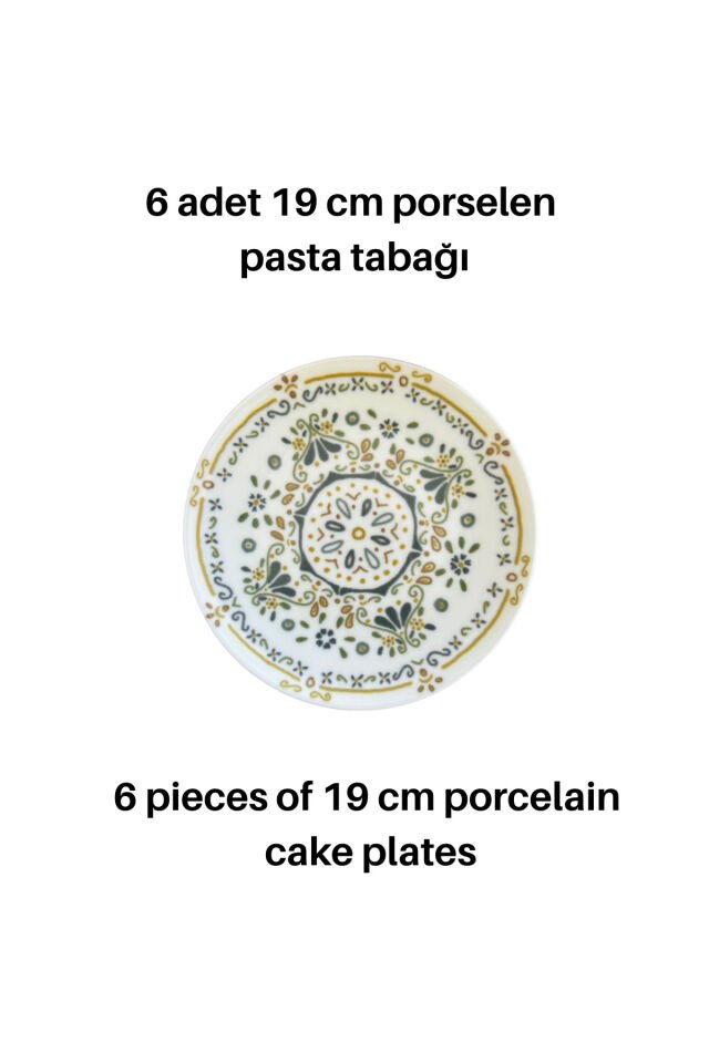 Harmoni 6 kişilik 19 cm Özel Tasarım Premium Porselen Pasta Tabağı Takımı yeşil Haki