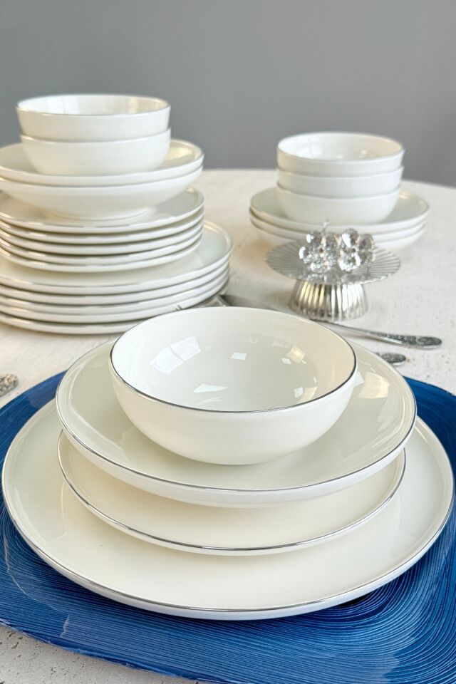 Elegance Maria Gold Porselen 24 Parça 6 Kişilik Yemek Takımı (ALTIN DETAY) Gümüş