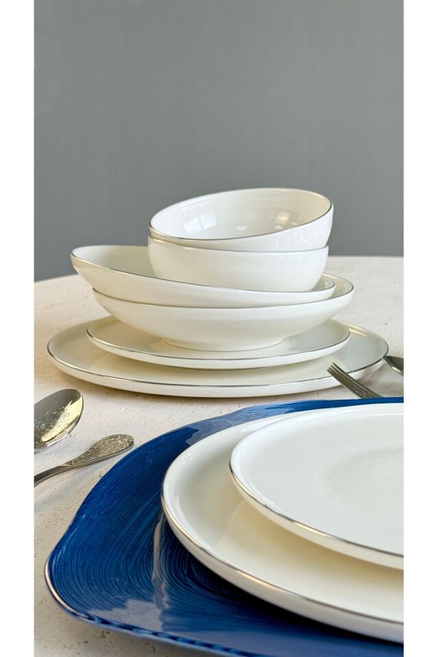 Elegance Maria Gold Porselen 24 Parça 6 Kişilik Yemek Takımı (ALTIN DETAY) Gümüş
