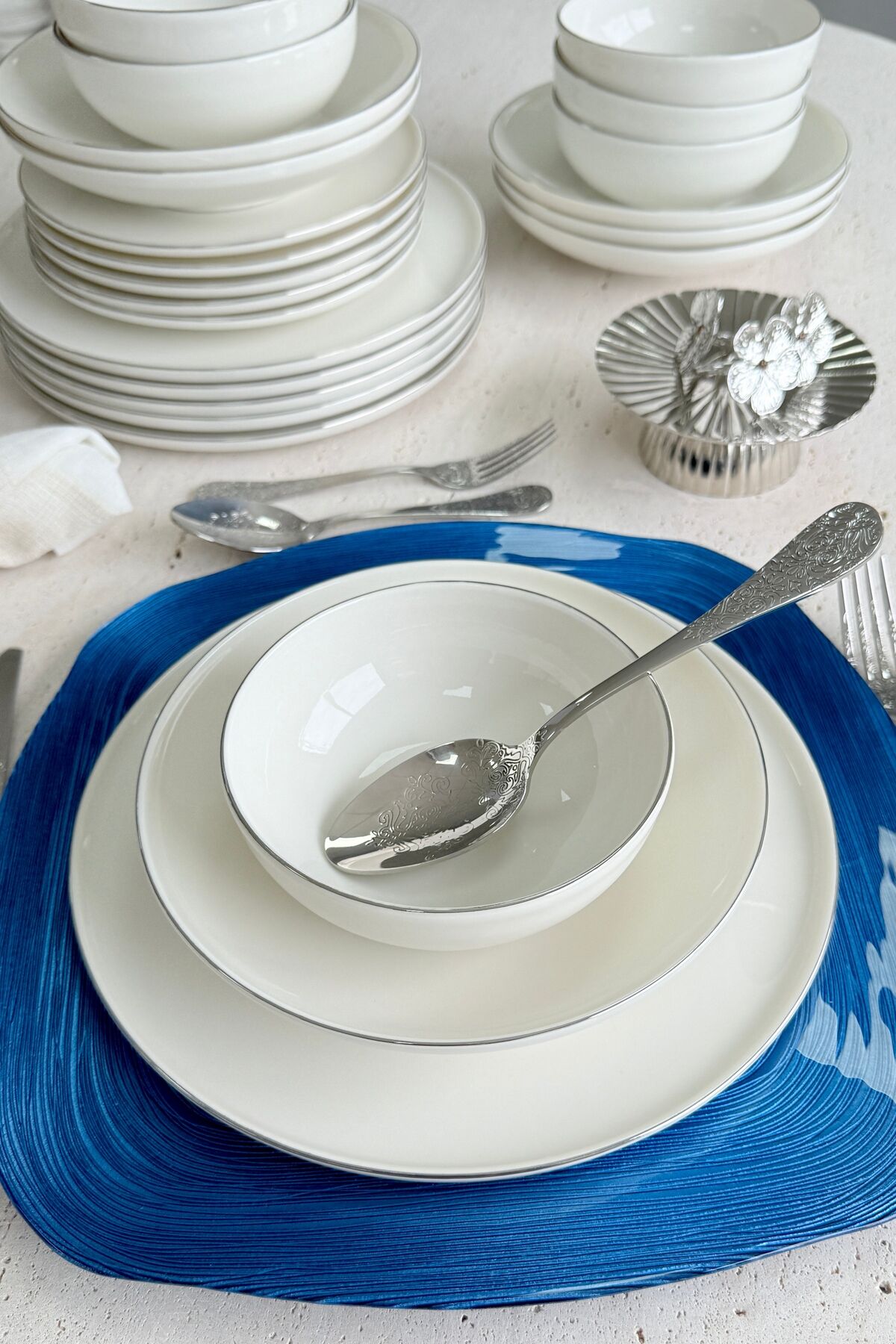 Elegance Maria Gold Porselen 24 Parça 6 Kişilik Yemek Takımı (ALTIN DETAY) Gümüş