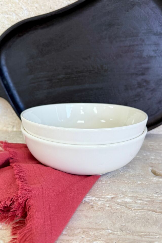 Modern Krem 19 cm 2'li Derin Premium Porselen Salata Kasesi Sunum Seti Krem