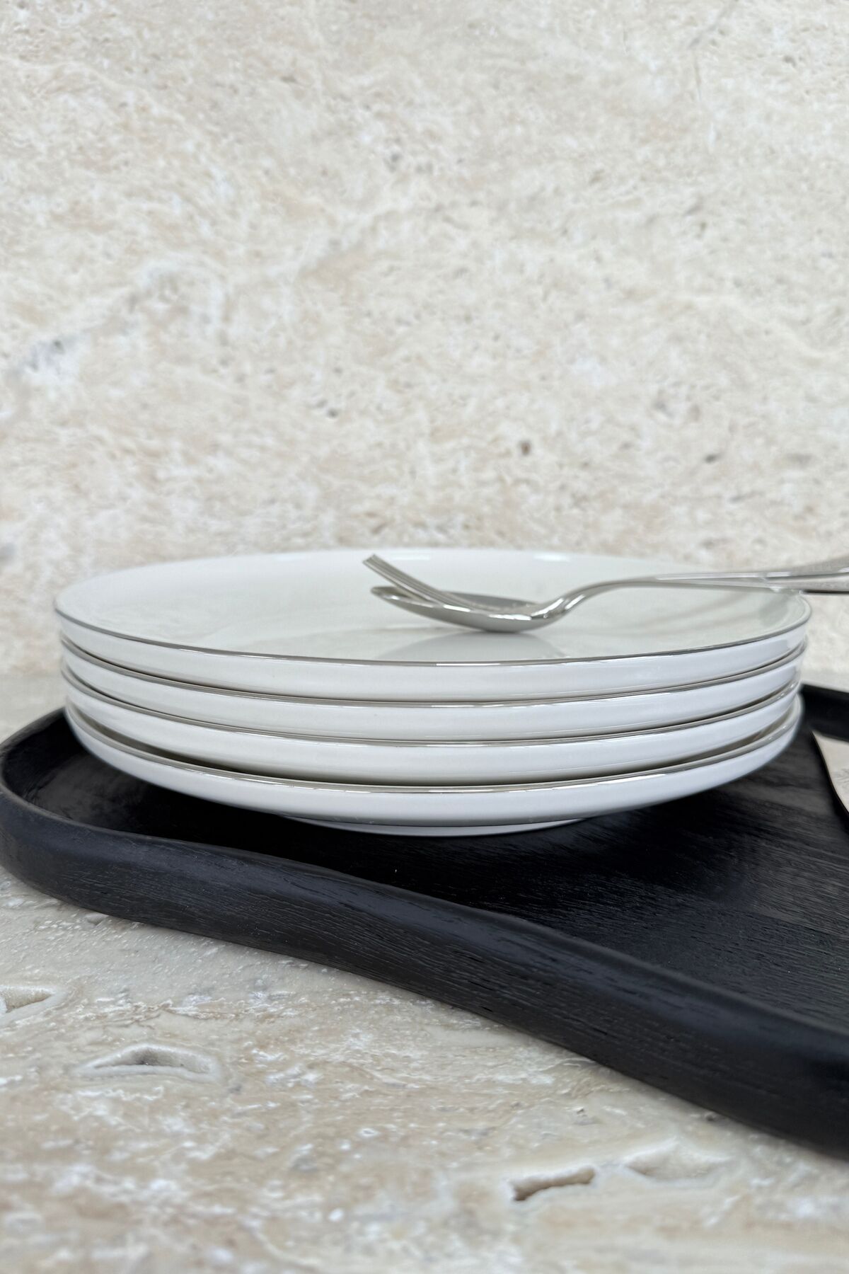 Modern Gümüş Krem 4 Kişilik 27 Cm Premium Porselen Servis Tabağı Takımı Gümüş