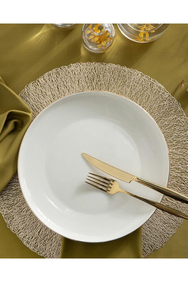 Modern Gümüş Krem 4 Kişilik 27 Cm Premium Porselen Servis Tabağı Takımı Gold