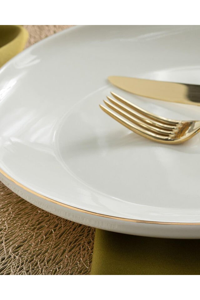 Modern Gümüş Krem 4 Kişilik 27 Cm Premium Porselen Servis Tabağı Takımı Gold
