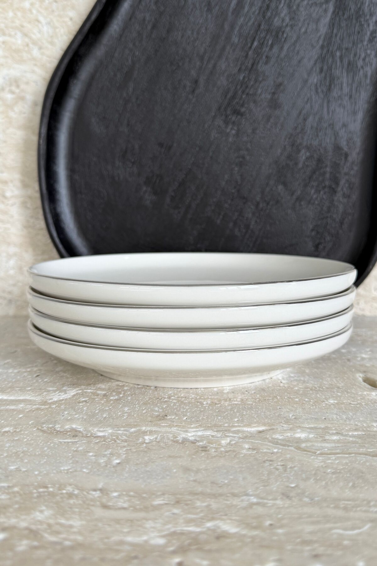 Modern Gümüş Krem 4 Kişilik 21 Cm Premium Porselen Pasta Tabağı Sunum Seti Gümüş