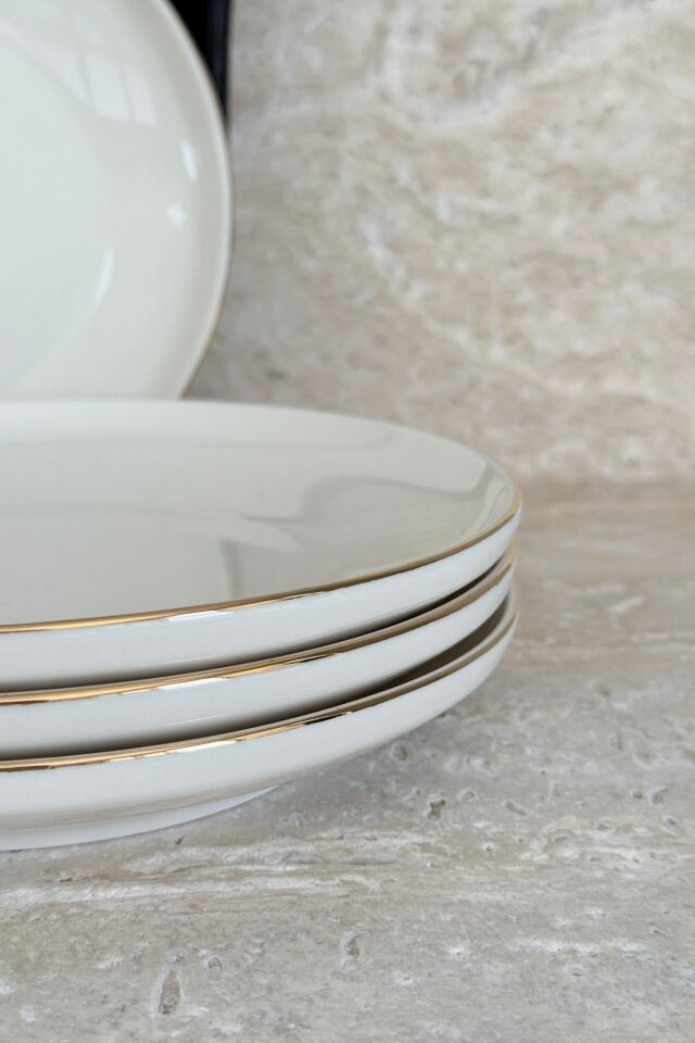 Modern Gümüş Krem 4 Kişilik 21 Cm Premium Porselen Pasta Tabağı Sunum Seti Gold