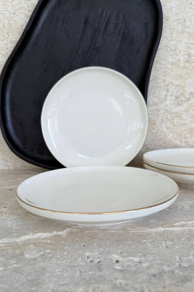 Modern Gümüş Krem 4 Kişilik 21 Cm Premium Porselen Pasta Tabağı Sunum Seti Gold