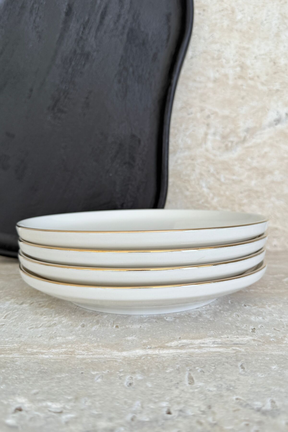 Modern Gümüş Krem 4 Kişilik 21 Cm Premium Porselen Pasta Tabağı Sunum Seti Gold