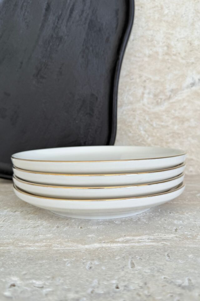 Modern Gümüş Krem 4 Kişilik 21 Cm Premium Porselen Pasta Tabağı Sunum Seti Gold