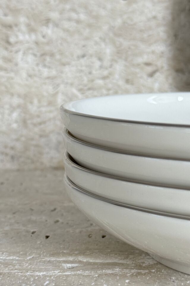 Modern Gümüş Krem 4 Kişilik 19 Cm Porselen Çukur Yemek Tabağı Seti Gümüş