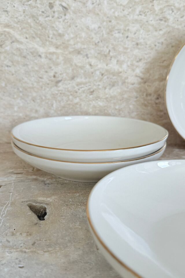 Modern Gümüş Krem 4 Kişilik 19 Cm Porselen Çukur Yemek Tabağı Seti KREM