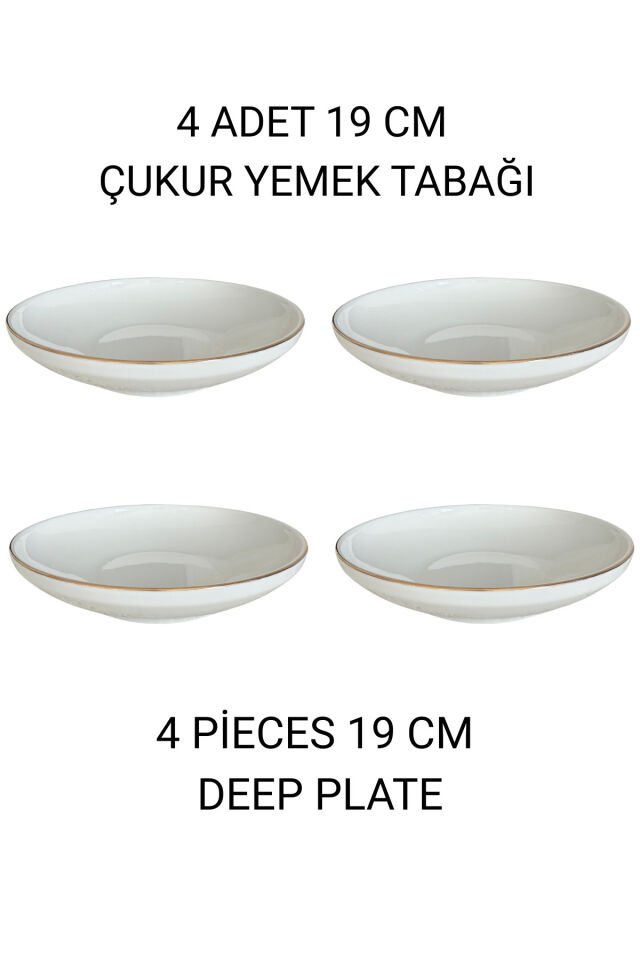 Modern Gümüş Krem 4 Kişilik 19 Cm Porselen Çukur Yemek Tabağı Seti KREM