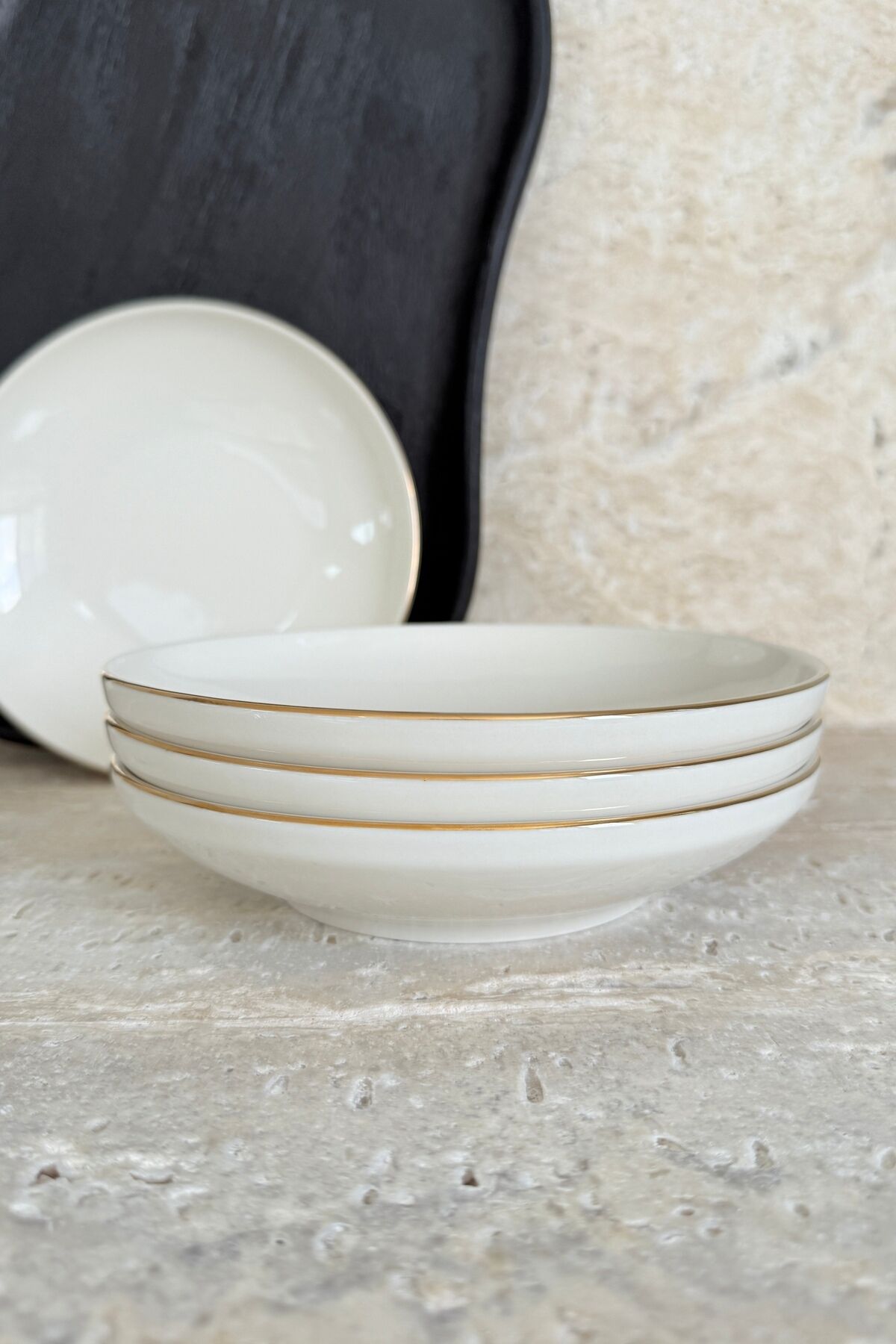Modern Gümüş Krem 4 Kişilik 19 Cm Porselen Çukur Yemek Tabağı Seti KREM