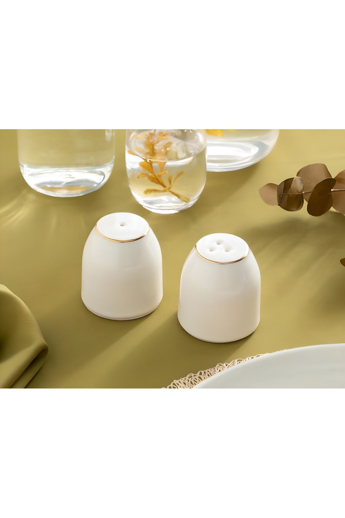 Modern Krem Porselen Tuzluk-biberlik takımı 5,5x5 Cm Gold