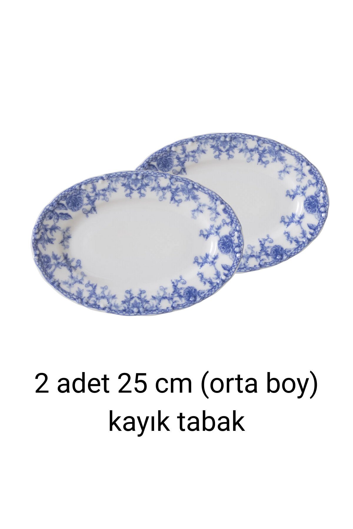 Blue Dream 2'li 25 Cm Orta Boy Porselen Mavi Klasik Mezelik Kayık Tabak Servis Seti (2 ADET) Mavi