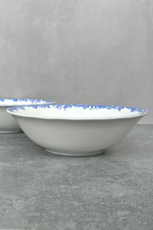 Antique Green 2li 23 Cm Premium Porselen Büyük Boy Salata Kasesi Sunum Servis Seti Yeşil Çiçekli Mavi