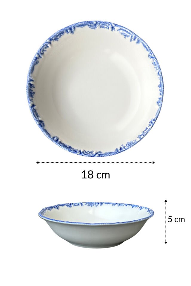 Antique Green 2li 18 Cm Premium Porselen Orta Boy Salata Kasesi Sunum Servis Seti Yeşil Çiçekli Mavi