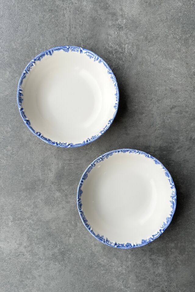 Antique Green 2li 18 Cm Premium Porselen Orta Boy Salata Kasesi Sunum Servis Seti Yeşil Çiçekli Mavi