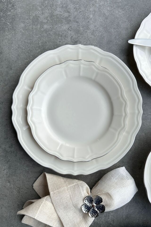 Elegance Perla Gold Krem 24 Parça 6 Kişilik Premium Porselen Yemek Takımı ( Altın Detay ) Gümüş