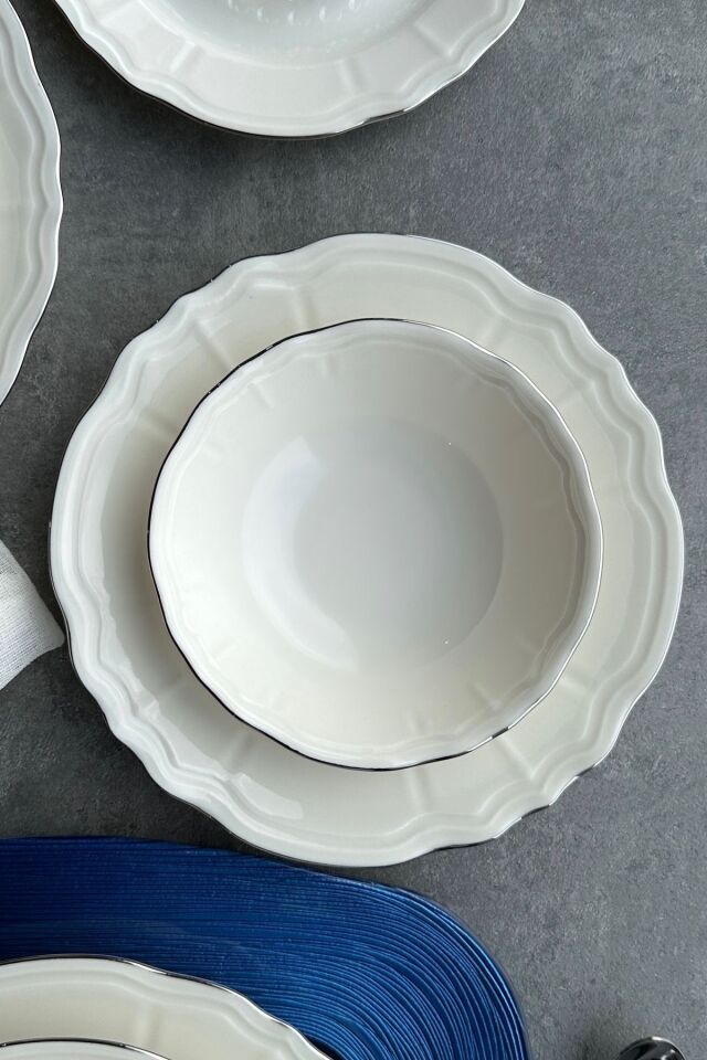 Elegance Perla Gold Krem 24 Parça 6 Kişilik Premium Porselen Yemek Takımı ( Altın Detay ) Gümüş