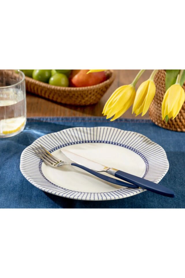 Clover Ring Porselen Pasta Tabağı 20 Cm Beyaz - Mavi 1 ADET Mavi