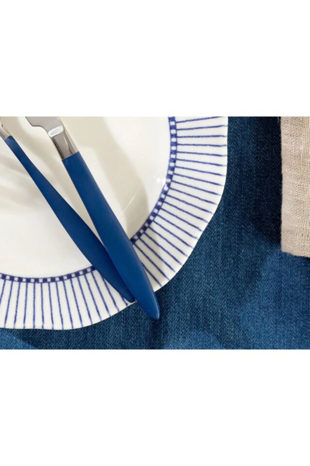 Clover Ring Porselen Pasta Tabağı 20 Cm Beyaz - Mavi 1 ADET Mavi